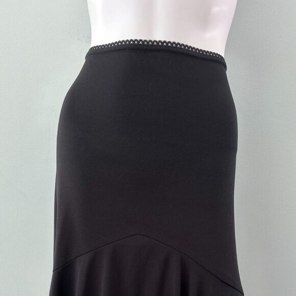 90s Vintage Black Asymmetrical Ruffle Hem Midi Skirt Elegant Feminine size Large - Picture 6 of 7